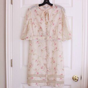 Vintage Victoria's Secret Silk Cream Lace Puff Sleeve Floral Dress Romantic Y2K